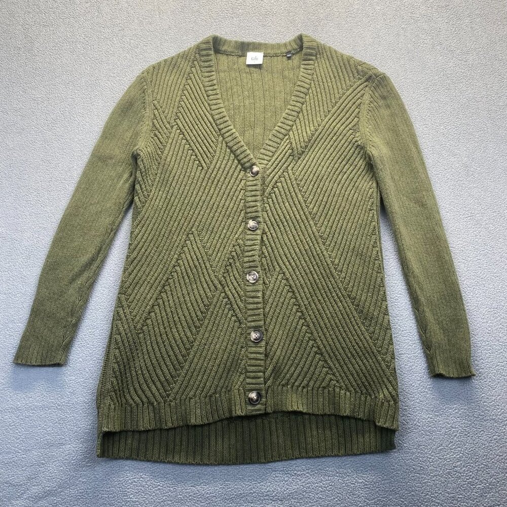 CAbi Sweater Womens Sz Small Green Aerial Longline‎ Cardigan 3536 Cozy Cabincore